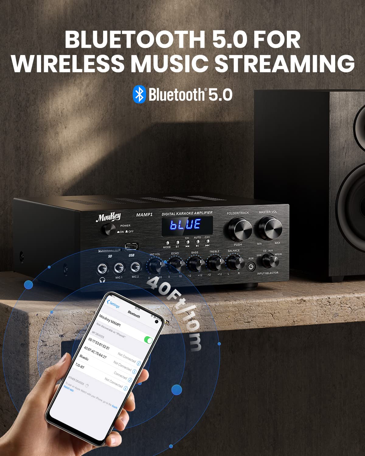 Moukey Home Audio Amplifier Stereo Receivers with Bluetooth 5.0, 220W 2