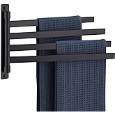 KOKOSIRI Bathroom Towel Bars Swivel Towel Rails Matte Black Swing Out Hand Towel Holder 4-Arm for Bath Kitchen Wall Stainless
