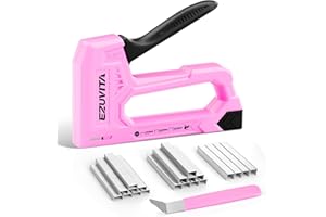 EZUVITA Light Duty Staple Gun for Wood, Pink Upholstery Staple Gun Kit with 2000pcs JT21 Staples 1/4, 5/16, 3/8 inch and Staple Remover, Stapler Gun for Crafts, DIY, Classroom, Decoration