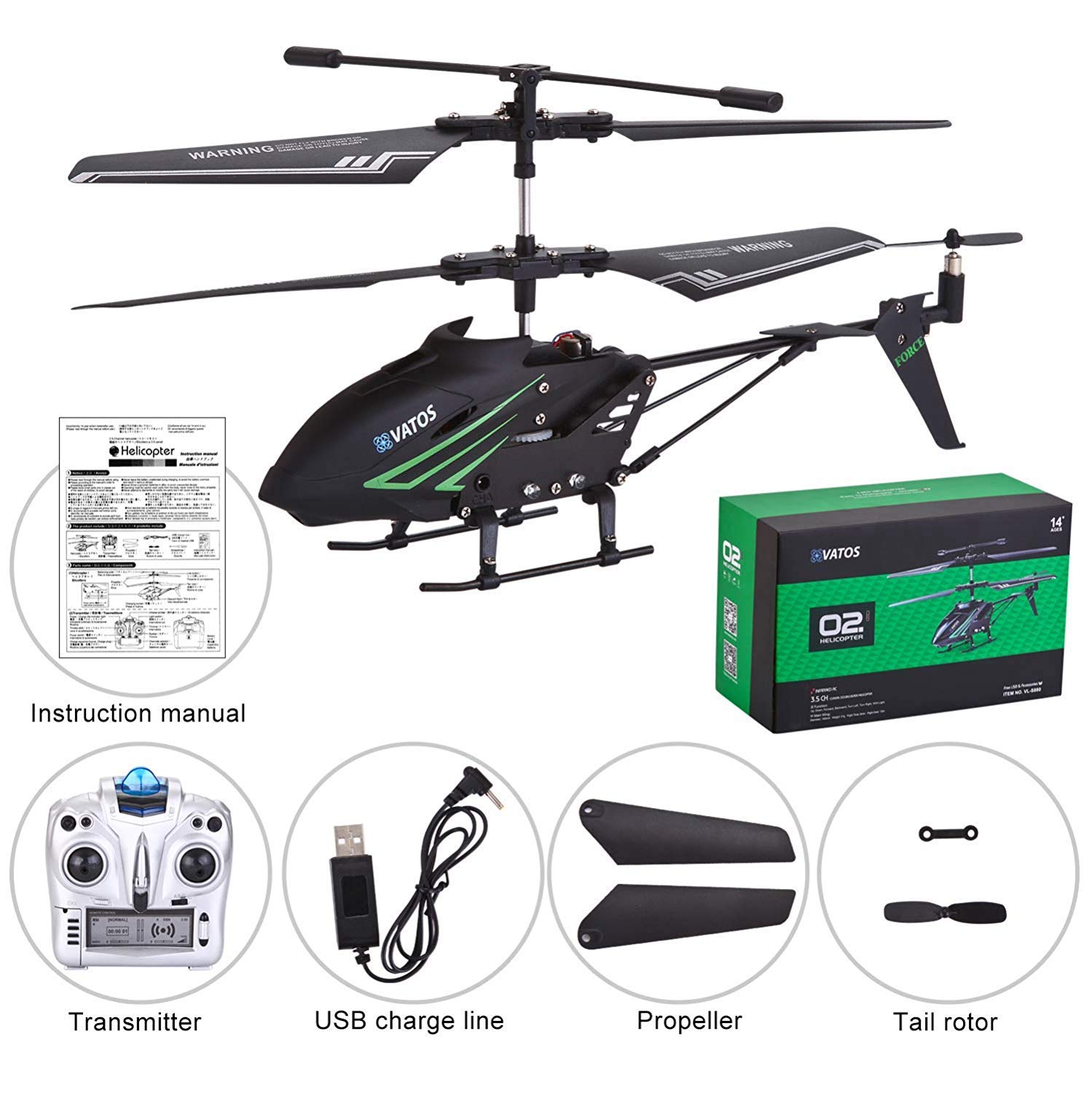 VATOS RC Helicopter, Remote Control Helicopter with Gyro and LED Light