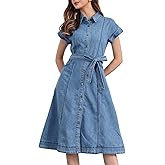 Allegra K Denim Shirt Dress for Women's Casual Button Down Short Sleeves Belted Jean Midi Dress 2025 Trendy Outfits