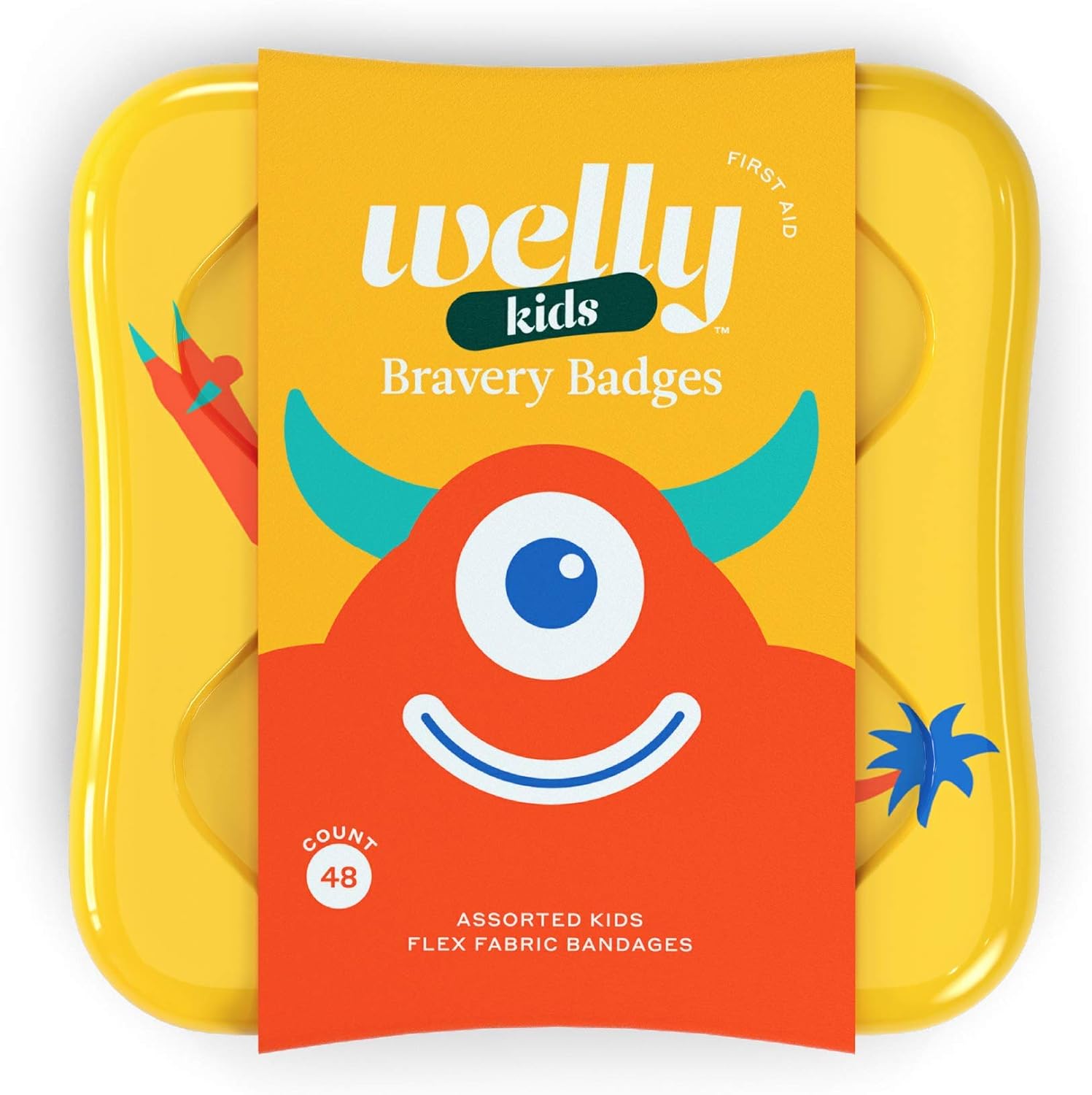 Welly Bandages - Bravery Badges, Flexible Fabric, Adhesive, Standard Shapes, Monster Patterns - 48 ct: Health & Personal Care