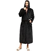 VintageClothing Mens Hooded Robe Plush Fleece, Soft Fluffy House Coat Lounge Robe Full Length Bathrobes with Pockets