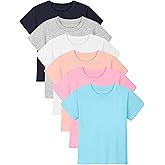 Poroka Baby and Toddler Girls Short Sleeve T-Shirts Cotton Crewneck Shirts Basic Solid Tees Summer Casual Tops, Multipack