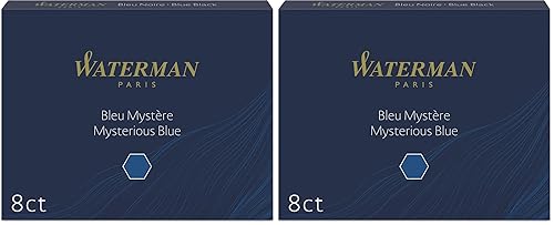 Waterman Fountain Pen Ink Cartridges, Long, Mysterious Blue, 8 Count (Pack of 2)