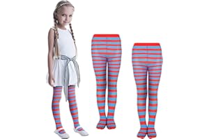 Xaatren 2 Pairs Girls' Striped Tights 7-12T Kids Thigh High Socks for Carnival Mardi Gras World Book Day Cosplay Accessories