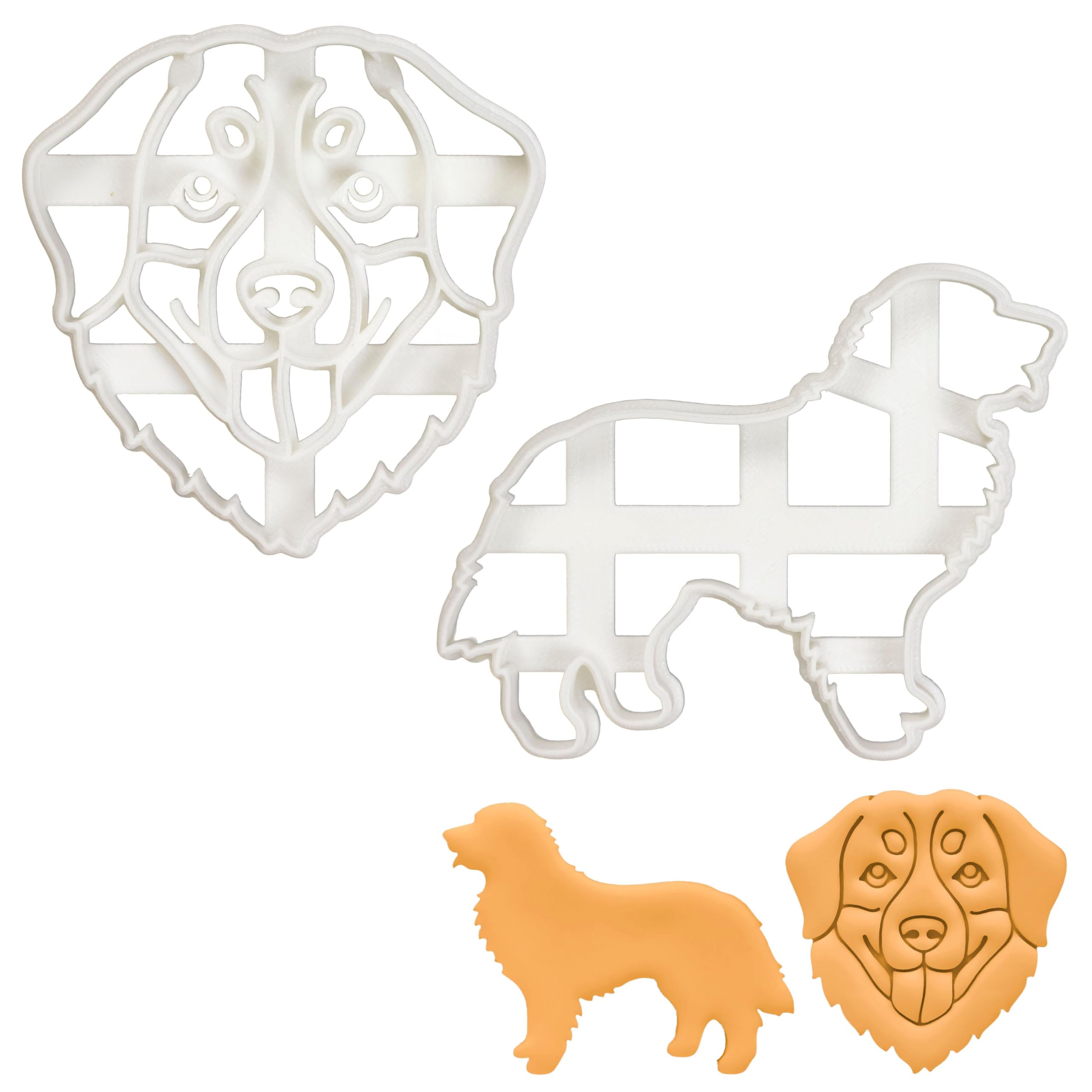 BAKERLOGY Set of 2 Bernese Mountain Dog Cookie Cutters (Designs: Face and Silhouette) - Detailed Biscuit Cutter Design for Baking and Crafts, Ideal on Fondant, Dough, Clay