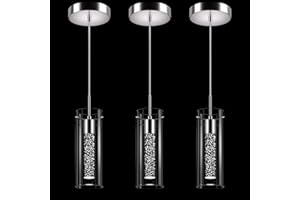 Esfos Pendant Ceiling Light Fixture, LED Kitchen Lighting Crystal Pendant Lights Kitchen Island, 1-Light Integrated Kitchen Hanging Light Fixture Modern Island Light with Bubble Glass Three Pack