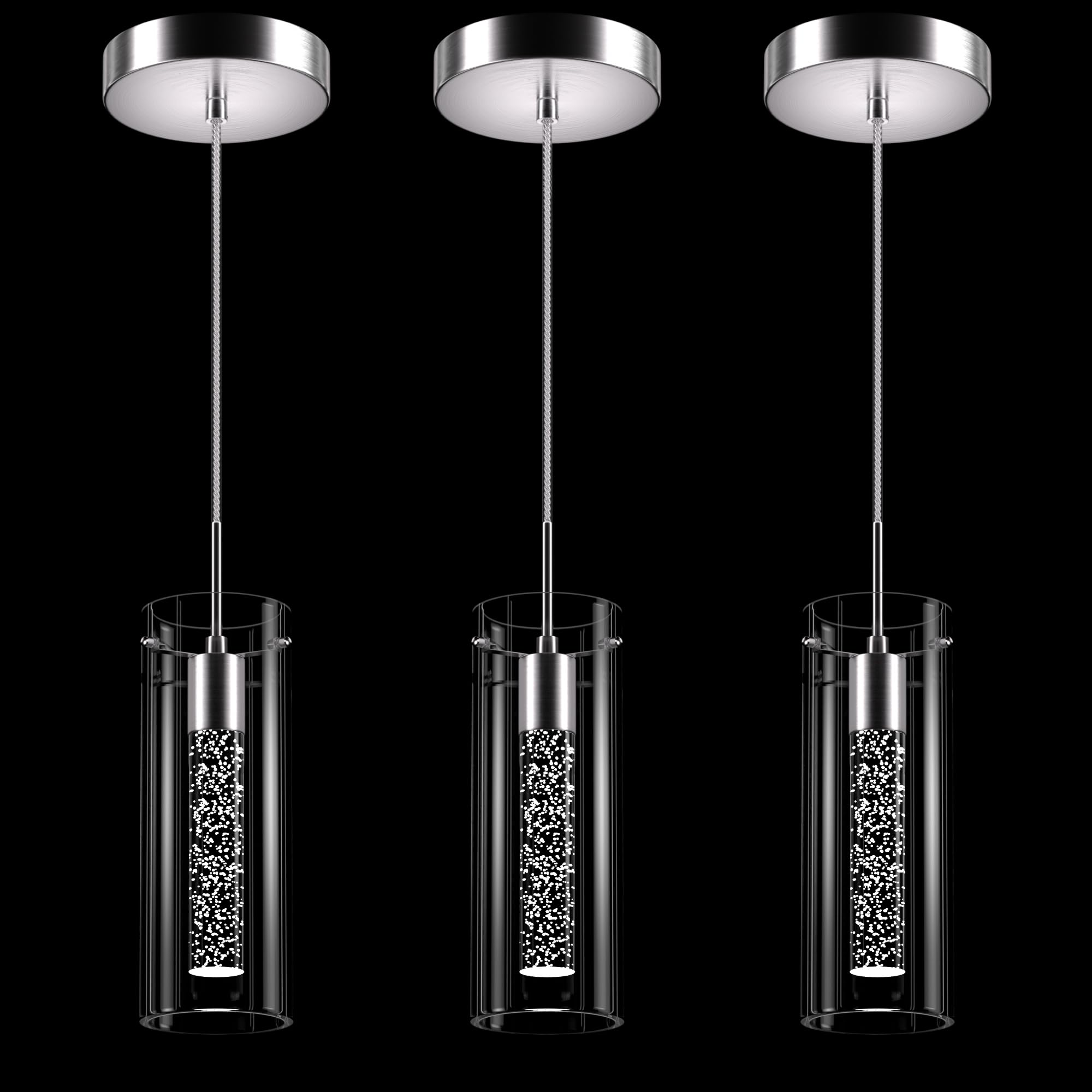 Photo 1 of ******** factory sealed ******** Esfos Pendant Ceiling Light Fixture, LED Kitchen Lighting Crystal Pendant Lights Kitchen Island, 1-Light Integrated Kitchen Hanging Light Fixture Modern Island Light with Bubble Glass Three Pack