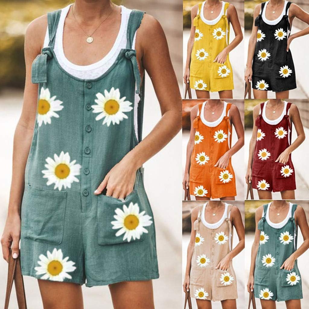 aihihe Womens Plus Size Short Overalls Floral Printed Button Up Sleeveless Shorts Rompers Overalls Jumpsuits Pants: Clothing