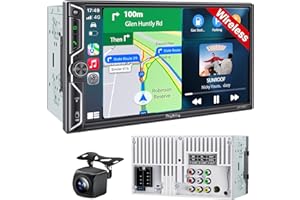 SJOYBRING QLED Double Din Car Stereo with Wireless Apple CarPlay & Android Auto, 4.2-Ch Audio 2 Subwoofer Outputs, Backup Camera, Bluetooth, MirrorLink, 7" Touchscreen, SWC, FM/AM Radio