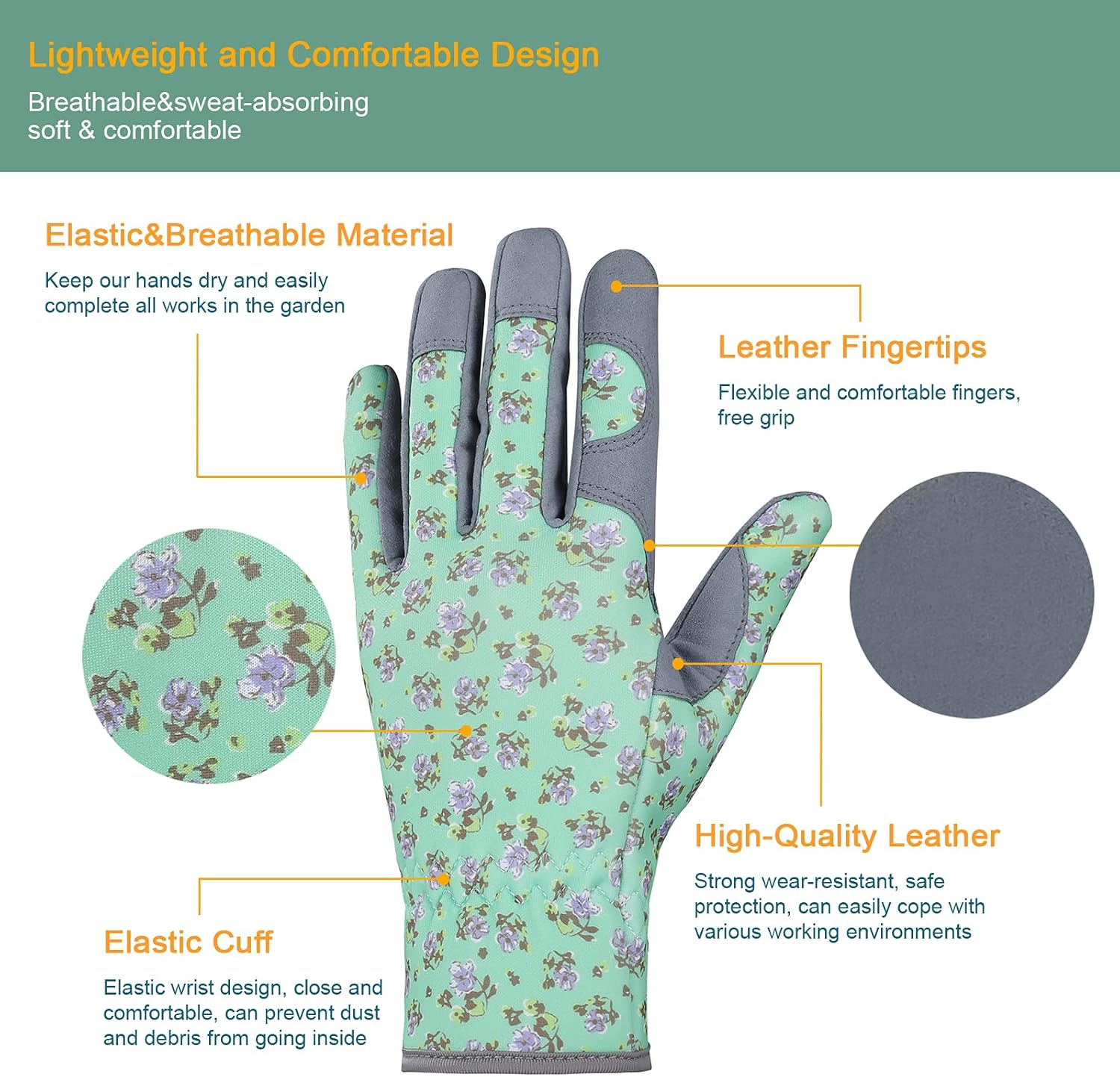 Leather Gardening Gloves for Women - Thorn Resistant Garden Gloves, Rose Pruning Gloves, Working Gloves for Weeding, Digging, Raking and Pruning (Green): Clothing