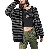 PDLCVD Women Striped Cradigan Sweater Goth Grunge Zip Up Long Sleeve Loose Fitted Chunky Knit Hoodies Outfits