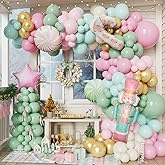 Christmas Nutcraker Party Decorations,181Pcs Sweet Pink Green Balloon Garland Arch with Nutcracker Candy Lollipop Foil Balloons for Xmas Winter Holiday Birthday New Year Party Supplies