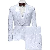 Wemaliyzd Men's 3 Pieces Wedding Suit Slim Fit Jacquard Blazer Vest Pants