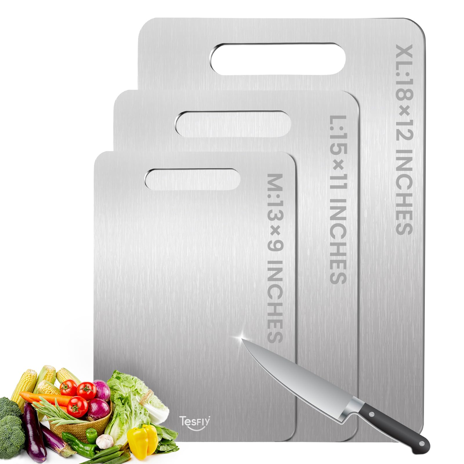 Photo 1 of 3 Pack Titanium Cutting Board - 100% Pure Titanium Cutting Boards For Kitche,Easy to clean, Double-sided food-grade Cutting Board For Meats, Fruits And Vegetables (M+L+XL)