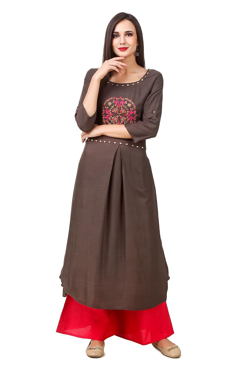 sreshee women's premium cotton designer kurti with palazzo pants set (two colour options)