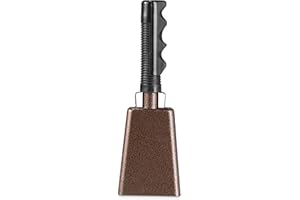 BEDWINA Metal Cowbell with Handle 9" - (1 Pack) Cow Bells Loud Cheering Noise Makers for Sporting Events, Football Games, School Spirit, Rallies & Celebrations - Copper Steel Percussion Music Instrument