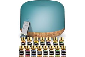 SACATR 500ml Essential Oil Diffusers, Aromatherapy Diffuser with 2 Mist Mode 4 Timers＆7 Ambient Light Waterless Auto Off for Diffusers Large Room Home Office（15x5mL）