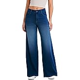 Keolorn Wide Leg Jeans for Women with a Traditional Button and Zipper Placket Design,Straight Cut,High Elasticity Denim Pants