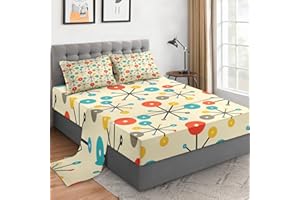 WeCozy 4 Pieces Queen Size Bed Sheet Sets with Pillowcases, Mid Century Retro 50S Atomic Soft Microfiber Bedding Set for Kids and Adults, Flat Sheet, Fitted Sheet for Bedroom Bed Decor