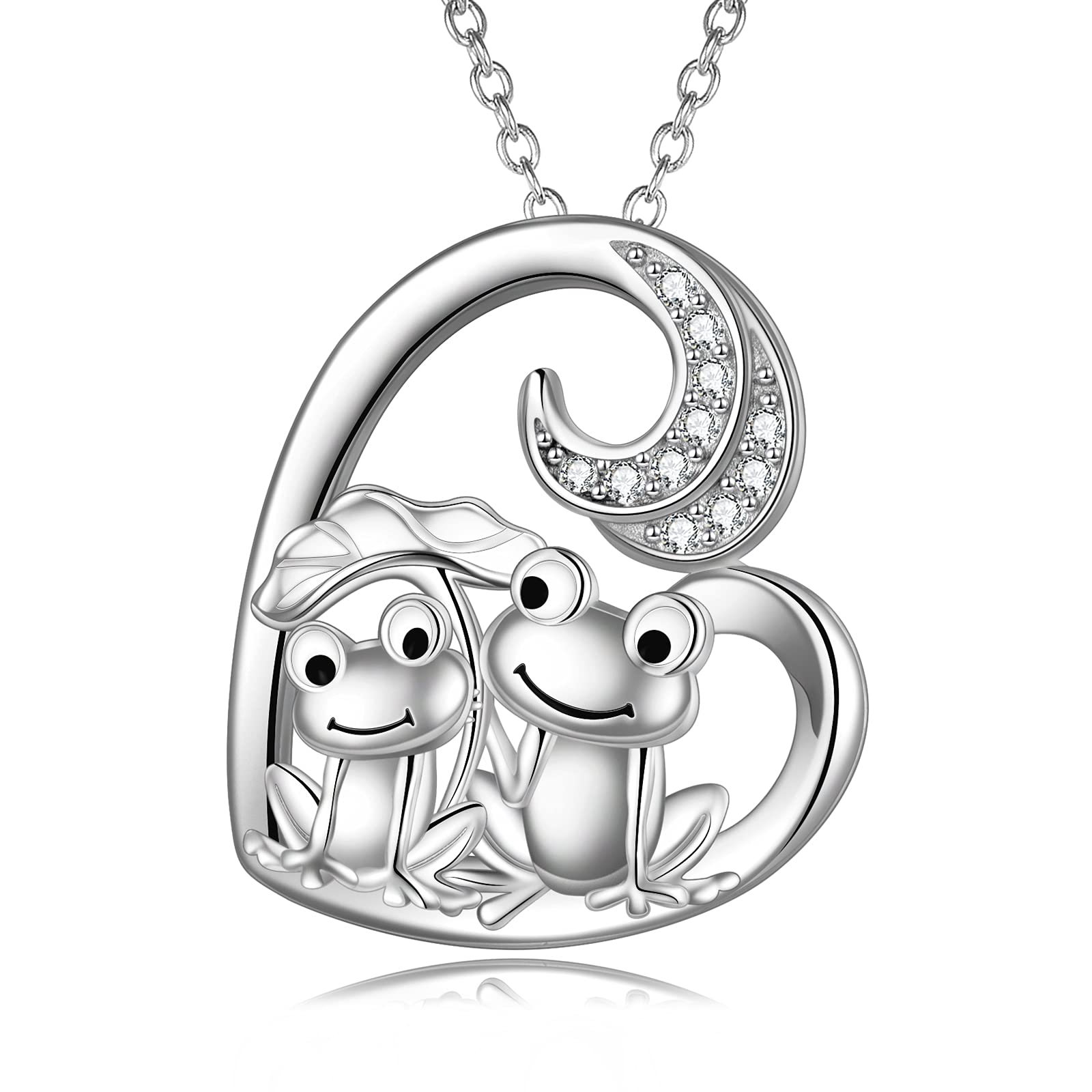 VENACOLY Frog Necklace Sterling Silver Heart Pendant Mother and Child Mother's Day Jewellery Frog for Women