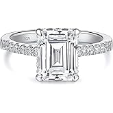 HAULTENG Emerald Cut Moissanite Engagement Rings for Women Solitaire Wedding Ring 925 Sterling Silver Sz 5-10