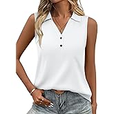 TICTICMISS Women's V Neck Tank Tops Sleeveless Polo Shirts Henley Loose Fit Cute Summer Tees