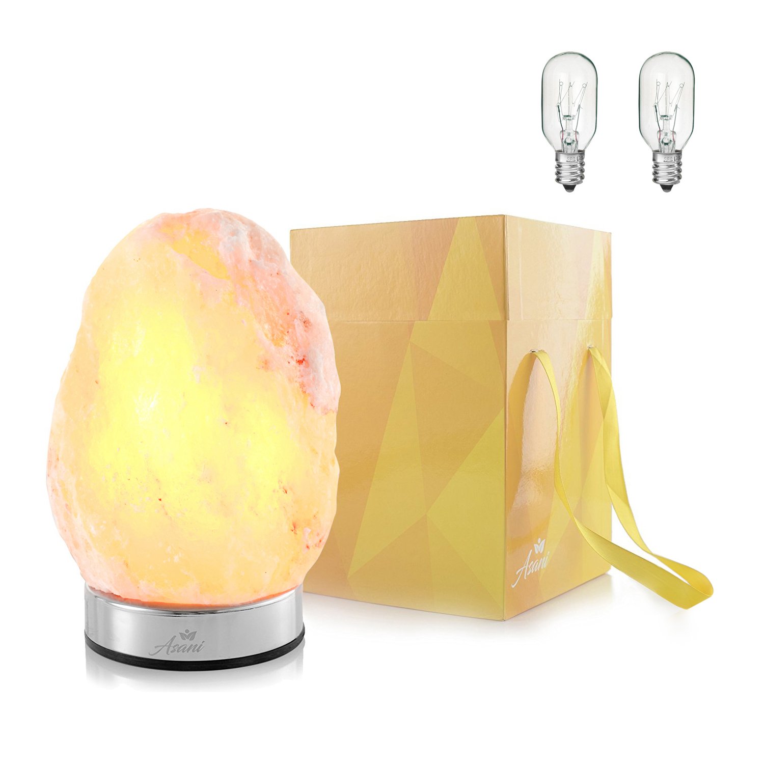 Himalayan Light Salt Crystal Lamp (7-11 lbs) with Stainless Steel Dimmer Touch Base & Gift Box | Hand Crafted Ionic HPS Pink Rock Lamps for Natural Air Purifying and Lighting Décor | 100% Authentic