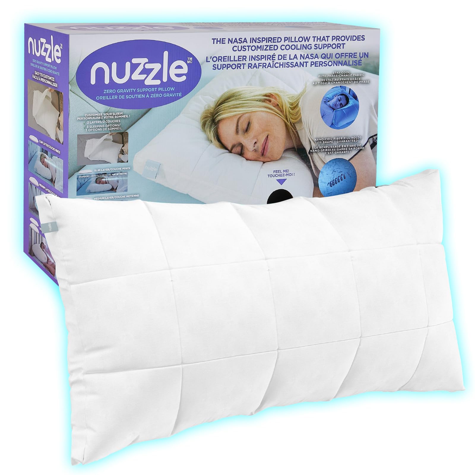 Photo 1 of Nuzzle Cooling Adjustable Pillow Queen Size for Side Sleepers, Luxury Bed Pillow Hotel Collection - Best Adjust Height Soft Firm Pillow for Back, Stomach or Side Sleepers