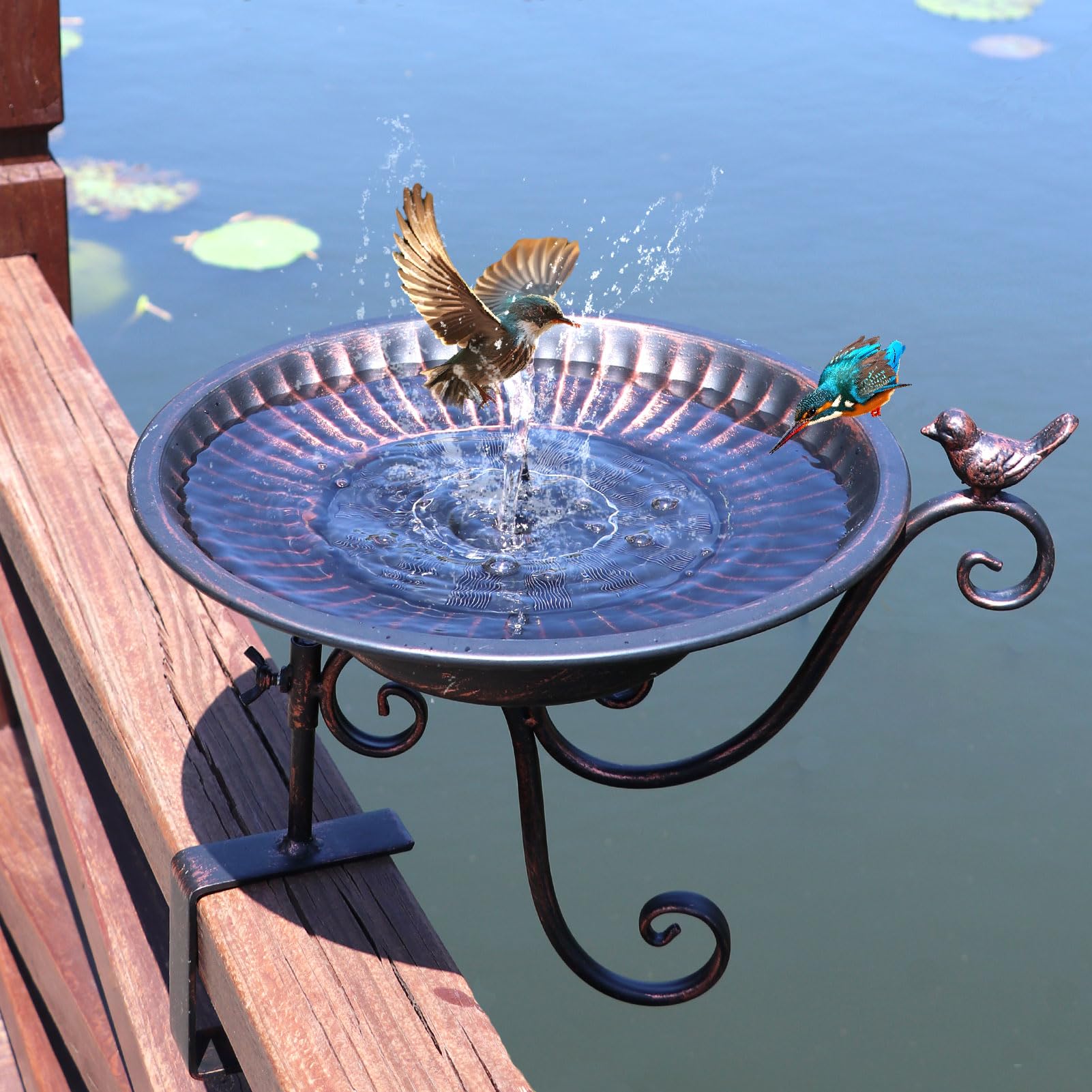 Photo 1 of HLQMFHT Solar Bird Bath,Deck Bird Bath with Solar Fountain,Metal Bird Bath Bubbler,Deck Mounted Bird Bath,Adjustable Sturdy Balcony Bird Bath,Patio Garden Decor?Bronze?