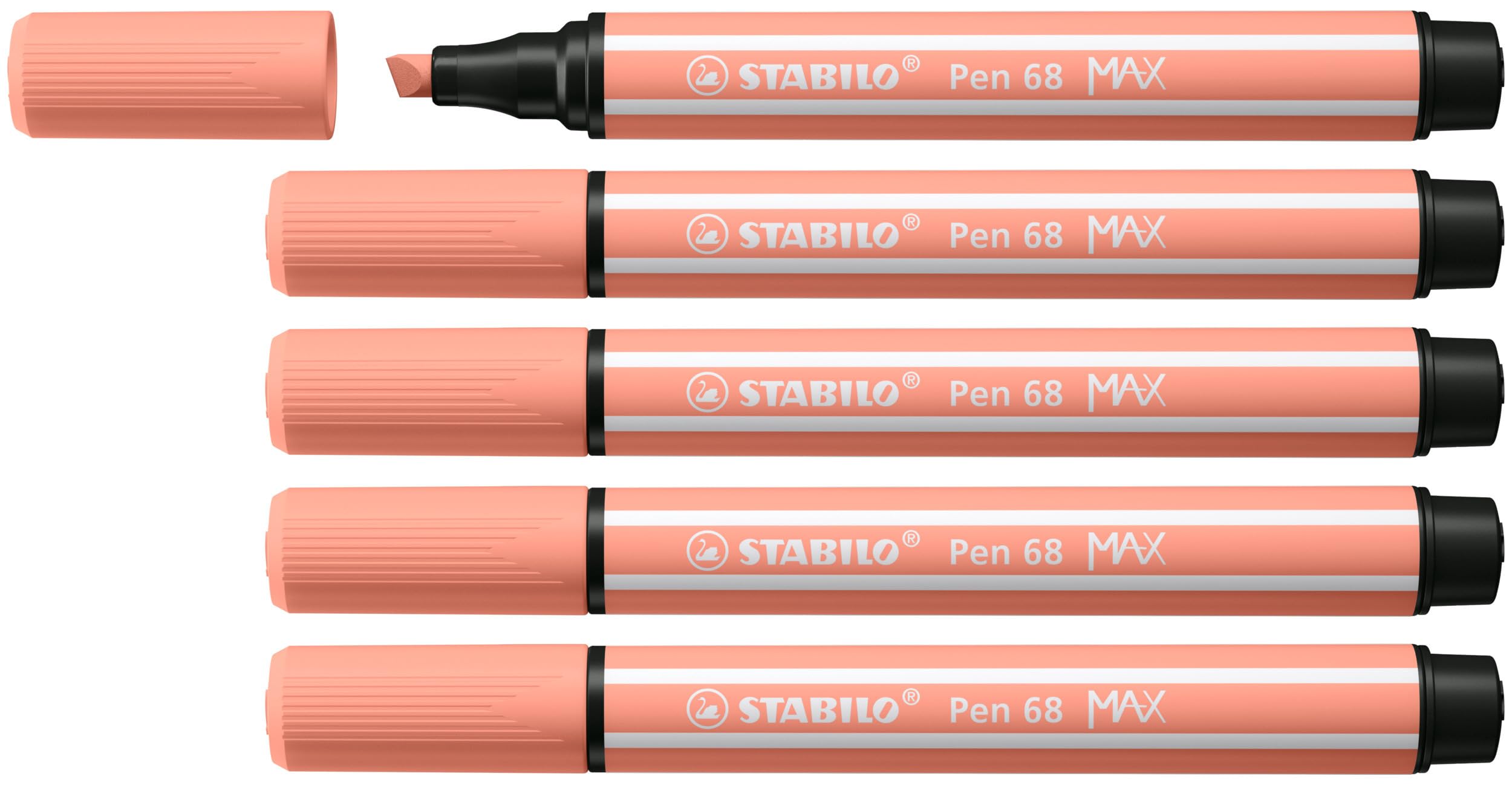 STABILO Pen 68 MAX - Premium Fibre-Tip Pen with Chisel Tip - ARTY - Pack of 5 - Apricot — image 1