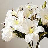 OBDXZHC 4 Pcs 17.7inch Artificial Lily Flowers White 12 Head Faux Lilies for Wedding Bouquet Home Party Indoor Table Hotel Office Vases Floral Arrangements Outdoor Garden Decor (White)