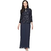 Alex Evenings Womens Long Dress with Mandarin Neckline Jacket