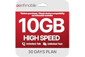INFIMOBILE Prepaid Unlimited Plan: 1 Month | 10GB High-Speed Data Per Month | Unlimited Data Talk & Text | Prepaid Plan Service SIM Card | Nationwide Coverage | 4G, 5G Network
