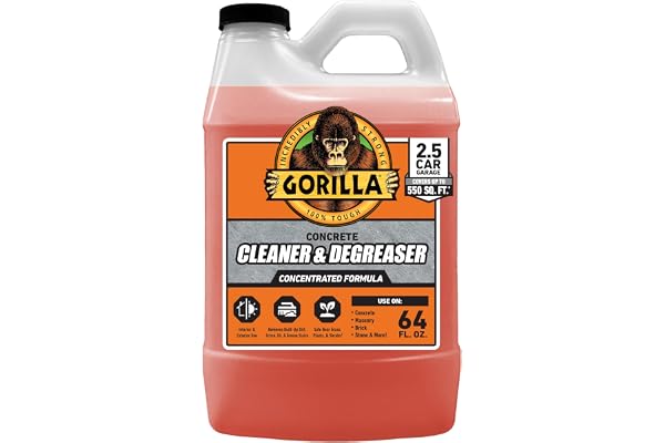 Gorilla Concrete Cleaner and Degreaser, Heavy Duty Concentrated Cleaner, 64 fl oz (Pack of 1), Oil & Stain Remover for Driveways, Garages, Concrete & More