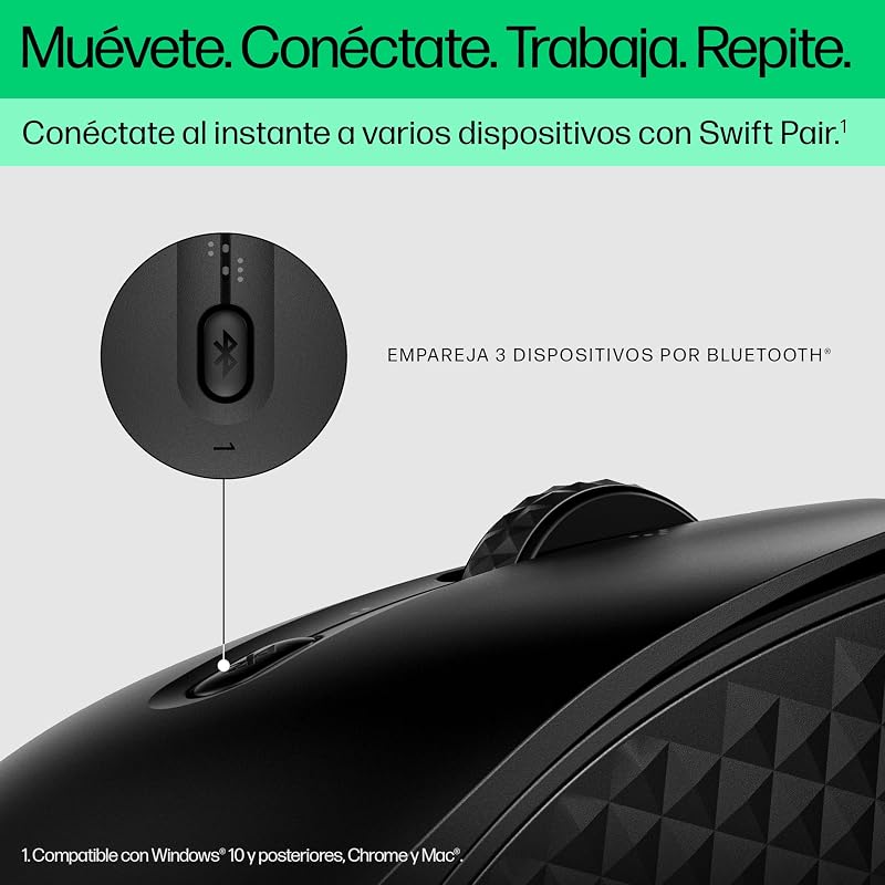 Rato Bluetooth Programável 420 (4000 DPI, roda inclinável, cliques silenciosos, Instant Connect, autonomia de bateria de 24 meses, Windows 11; Windows 10; macOS; ChromeOS) Cor Preto