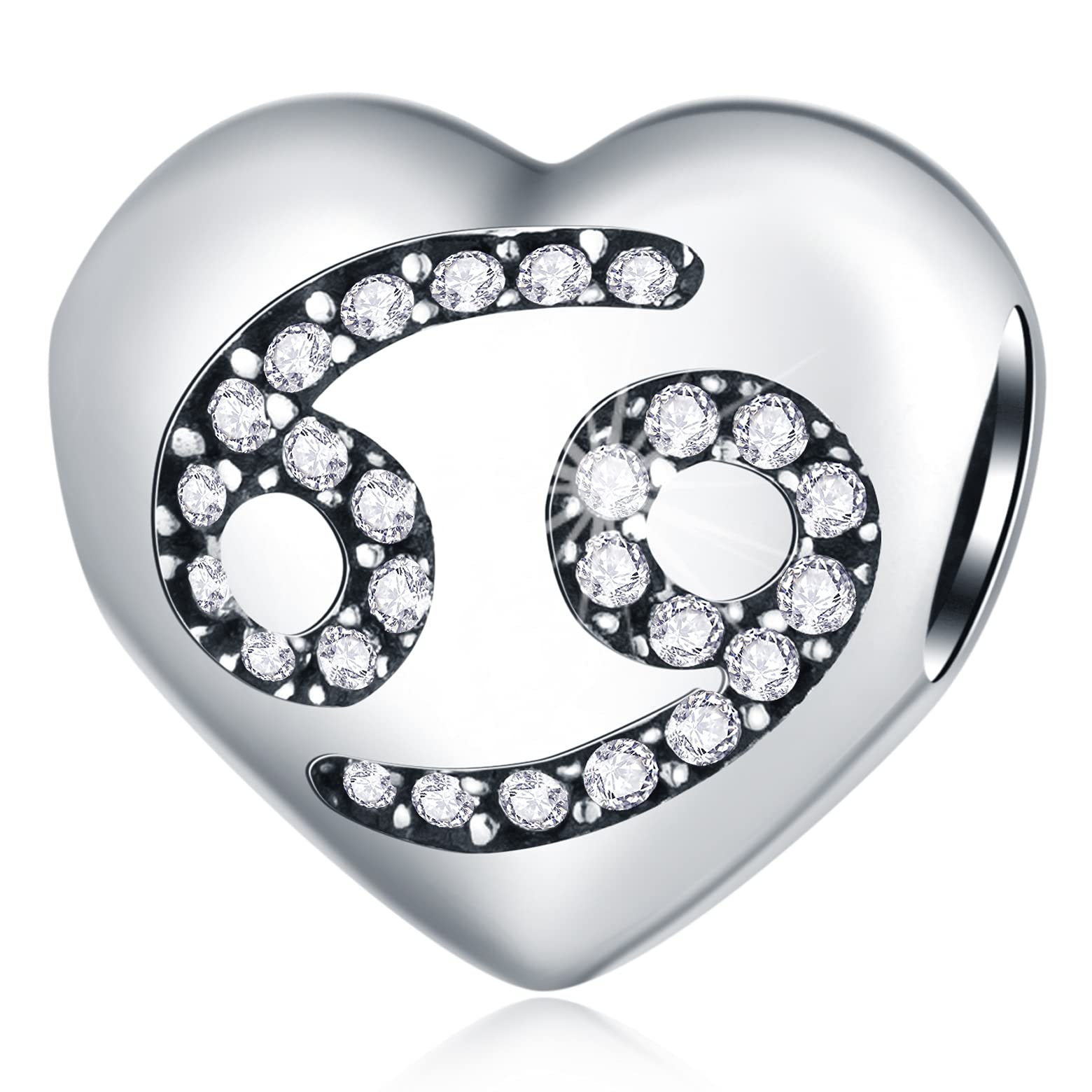 Cancer Zodiac Sign Charms, fits Pandora Birthday Bracelet, 925 Sterling Silver Heart Beads I Love My Constellation with CZ, Cnc Star Horoscope Gifts for Girl/Boyfriend/Son