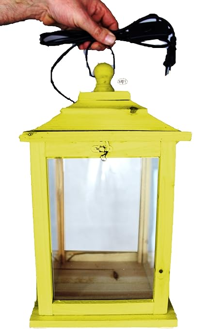 Holzlaterne, Laternen, komplett mit Beleuchtung, mit Glas und Holz - Rahmen, KL-OFOS-GELB aus Holz gelb amazon hellgelb sonne