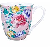 LanHong ﻿14oz Bone China Mug Floral Coffee Mug with Handle Elegant Flower Coffee Tea Cup Christmas Birthday Gifts for Women Men Family Friend