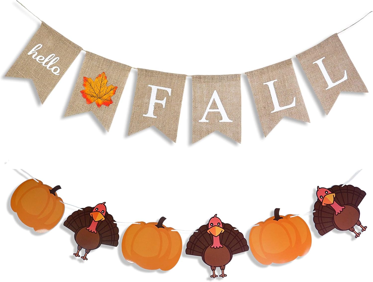 ARLIAN 2 Pack Hello Fall Burlap Banner Thanksgiving Banner Decoration for Home Party Office Decoration