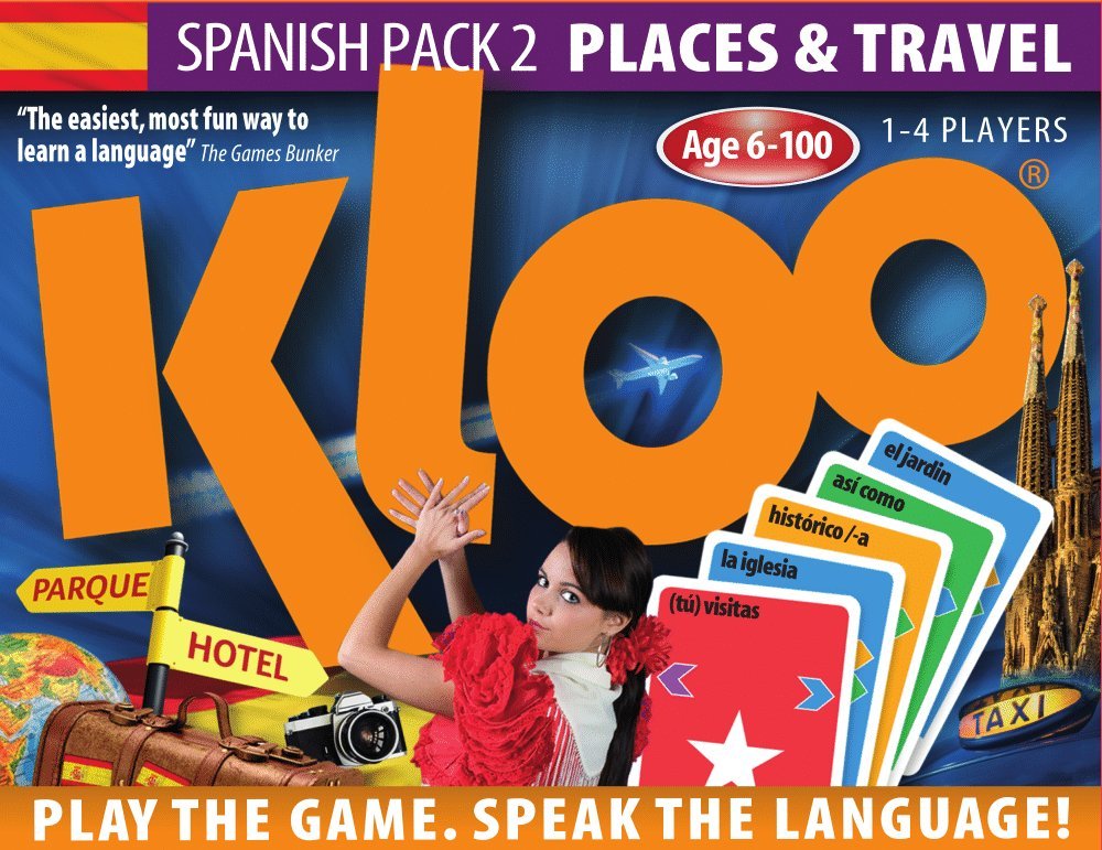 KLOO Learn Spanish Card Game | Places & Travel Theme | Language Fun for Family Kids Adults & School | 2 Decks of Coloured Vocabulary Word Cards Make Sentences in a Flash | 1–4 Players
