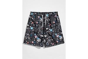 Men's Planet Graphic Elastic Drawstring Waist Shorts with Pockets