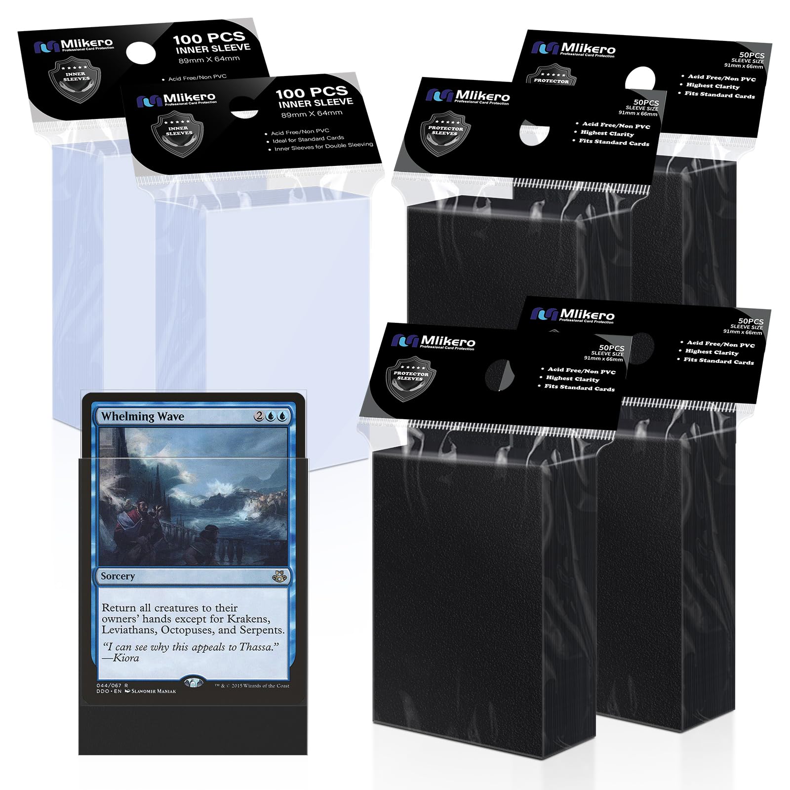 Photo 1 of 400 Pack Card Sleeves, 200 Matte Black Trading Card Sleeve and 200 Perfect Fit Sleeves Ideal for Double-Sleeving, Compatible with MTG, TCG