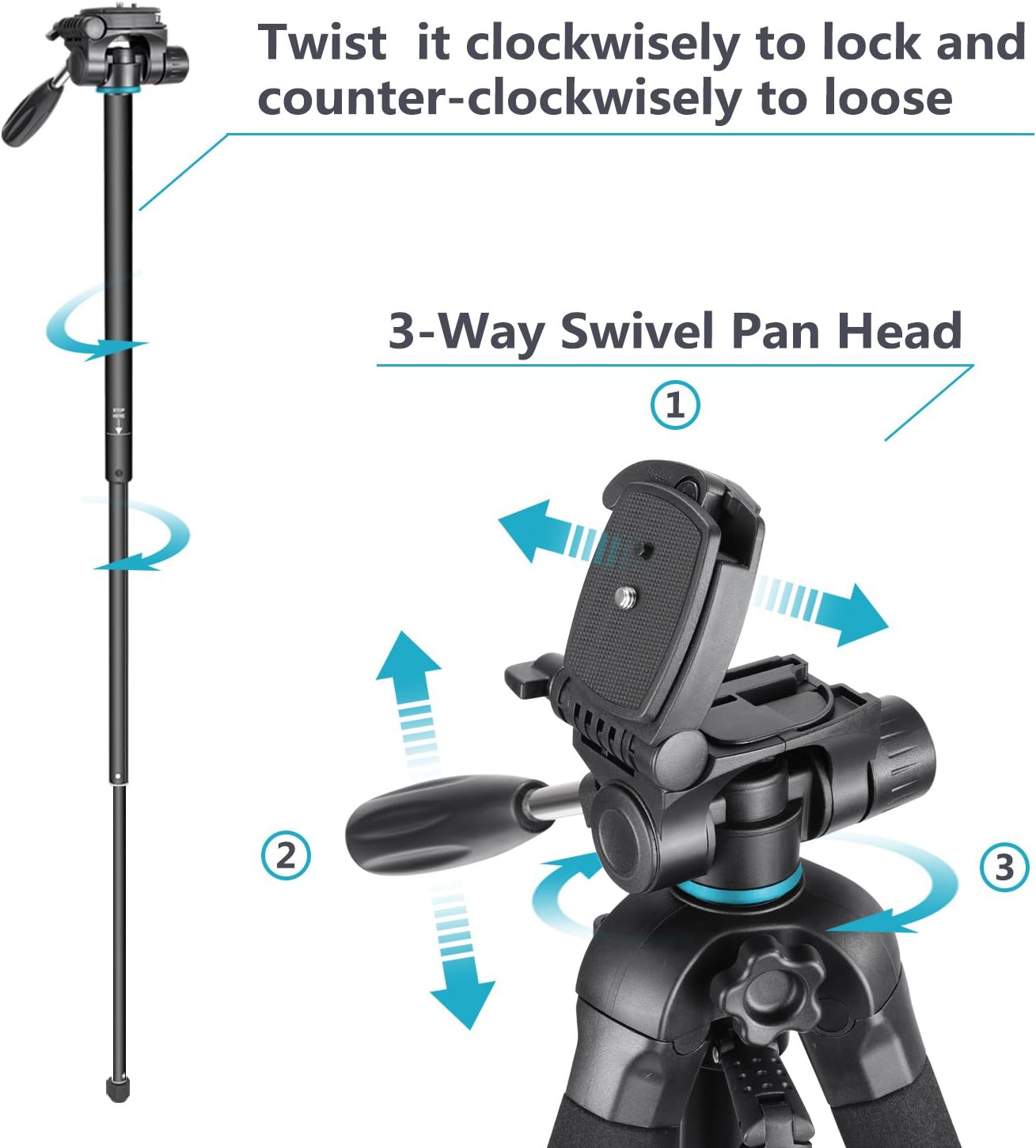 Neewer Portable 70 inches/177 centimeters Aluminum Alloy Camera Tripod Monopod with 3-Way Swivel Pan Head, Bag for DSLR Camera, DV Video Camcorder, Load up to 8.8 pounds/4 kilograms Blue(SAB264) : Camera & Photo