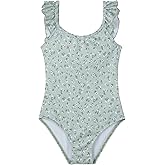 Gottex Kids Square Neck Ruffle One Piece Swimsuit Chlorine Fade Resistant and Built-in UPF UV 50+ Protection