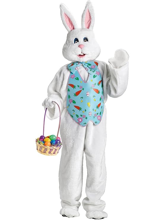 Deluxe Easter Bunny Suit Mascot with Head, Bodysuit with Vest, Mittens and Feet