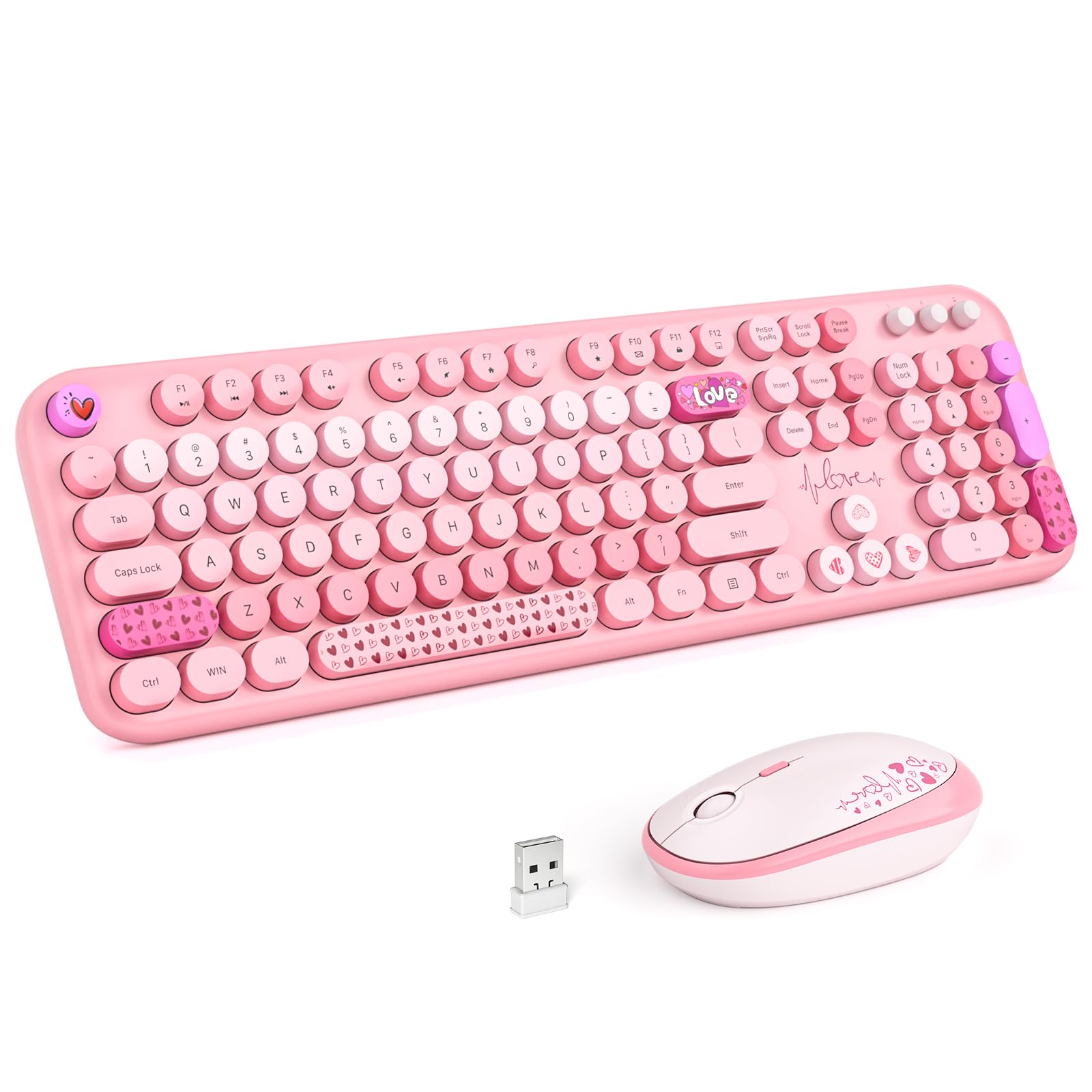 Photo 1 of MOFII Wireless Keyboard and Mouse Combo, Full Size 2.4G Plug and Play Typewriter Retro Round Computer Keyboard and Mouse Set for Windows, Computer, Desktop, PC, Notebook - (Pink Colorful)