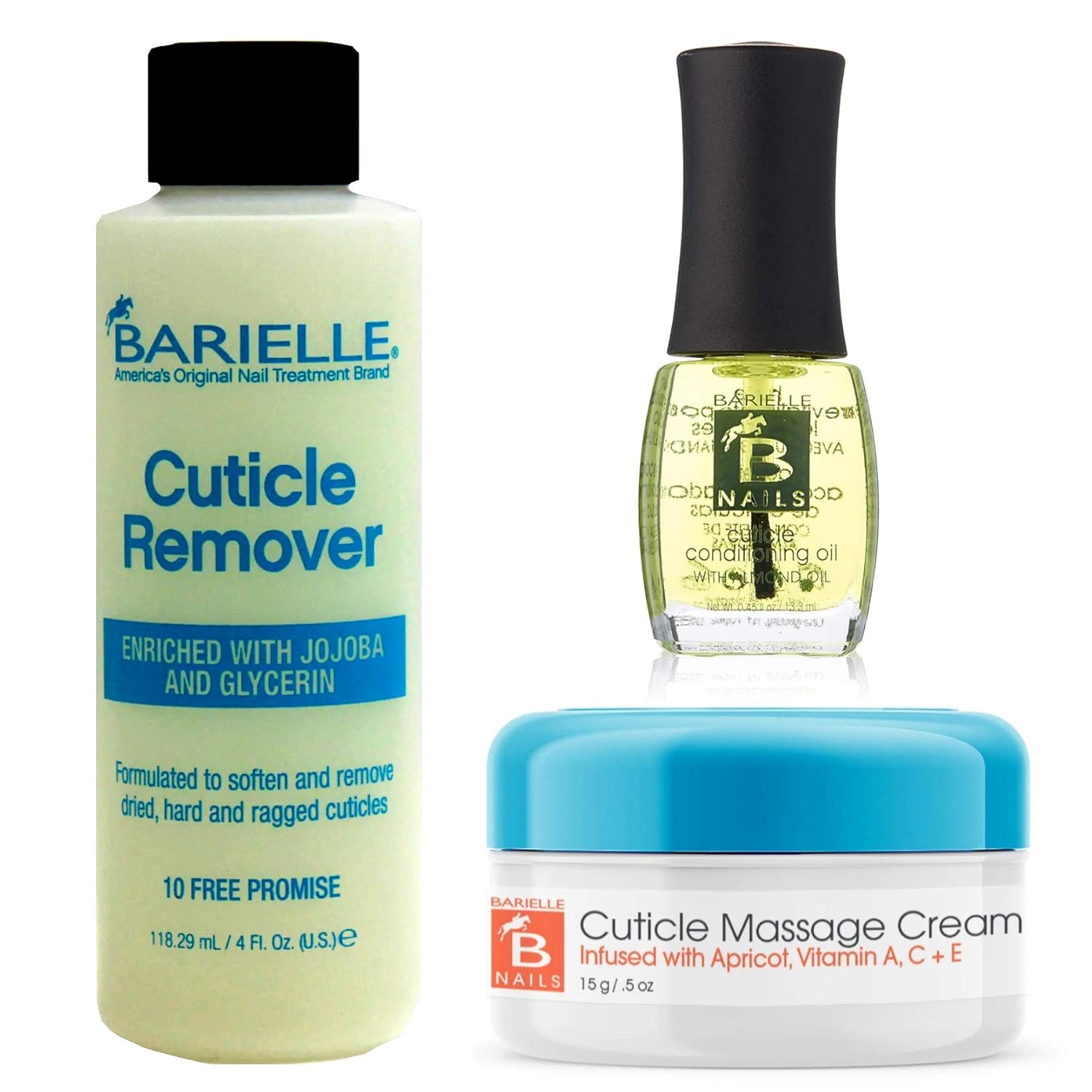 Barielle Cuticle Care Deluxe 3-PC Set: Includes Cuticle Remover 4oz, Cuticle Massage Cream .5oz and Cuticle Conditioning Oil .45 oz.: Beauty
