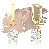 Sterling Silver Round Hoop Earrings with Dangle for Women Hypoallergenic Cubic Zirconia Trendy Elegant Drop Dangle Earrings Jewelry Gifts